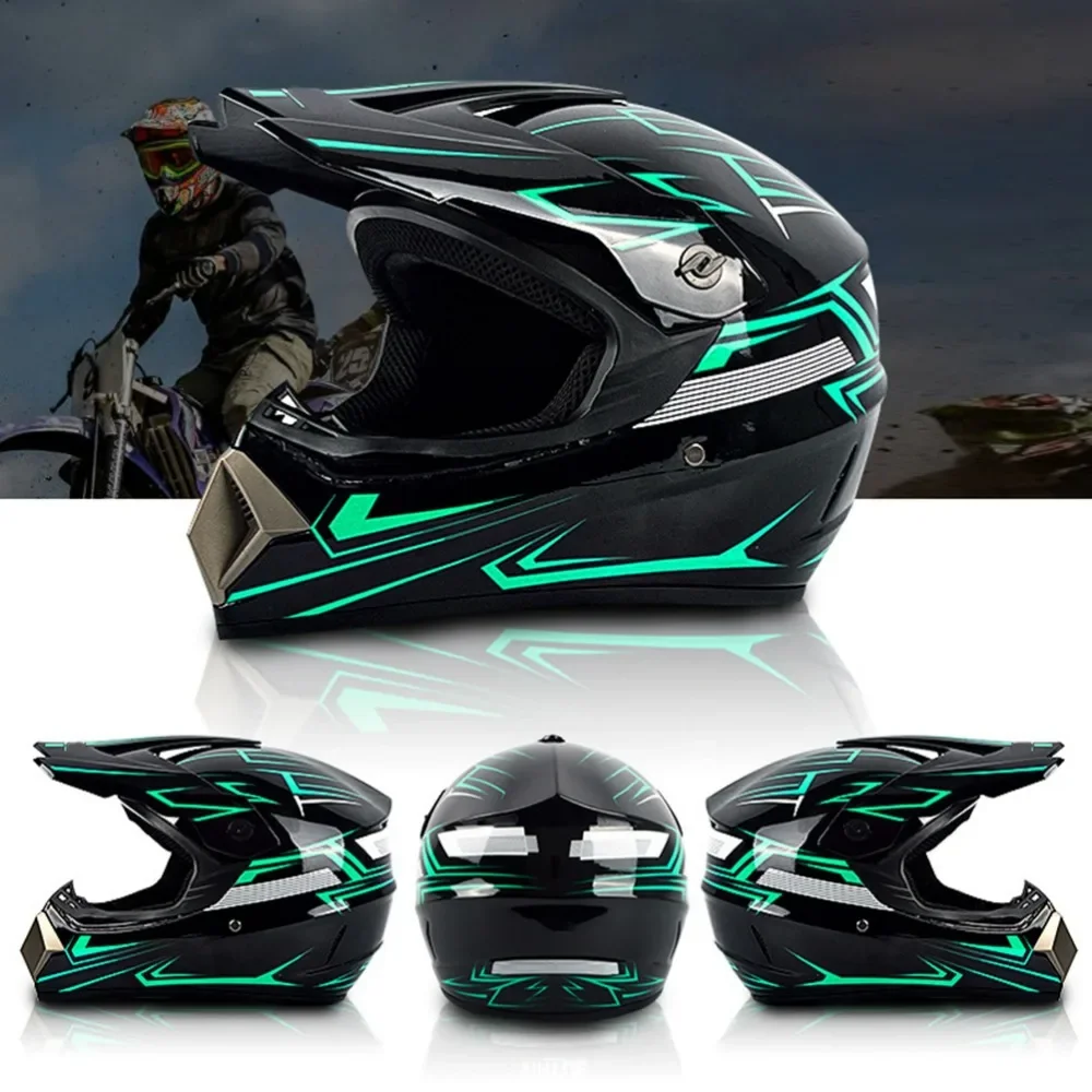 Riding electric motorcycle helmet cool cross-country helmet adult downhill full helmet helmet with goggles mask gloves