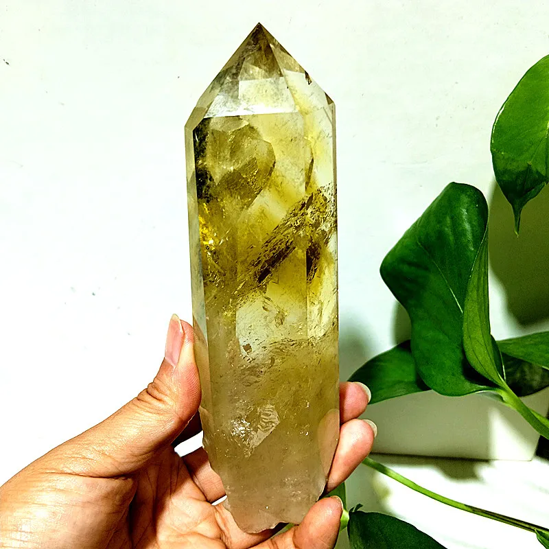 

Natural Stones Citrine Quartz Crystal Tower Wand Point Witchcraft Chakra Energy Spiritual Reiki Healing Desk Home Room Decor