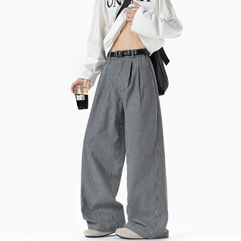 

Stripe Baggy Jeans for Man Wide Legs Drop Feel Clothes Men's Pants New Techwear Summer Refrigerator Pants Mens Hoodies Joggers