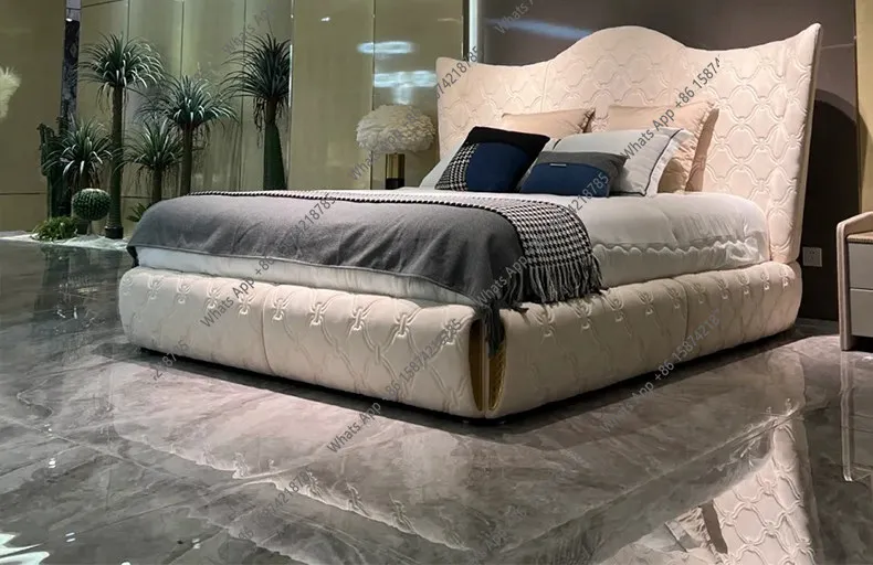 Zx Italian Simple Light Luxury Designer Household Large Master Bedroom Villa Matte Cloth Double Bed