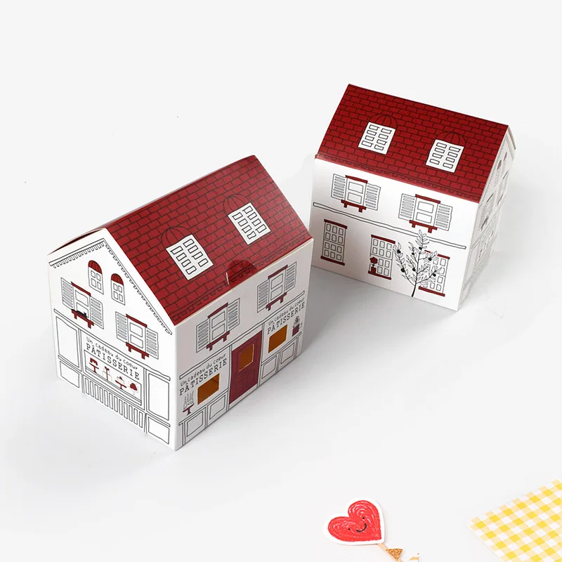 Caja de dulces con forma de casa de dibujos animados, caja de regalo de cumpleaños Simple de Color pintado a mano, galletas horneadas, caja de papel plegable para turrón, 10/30/50 Uds.