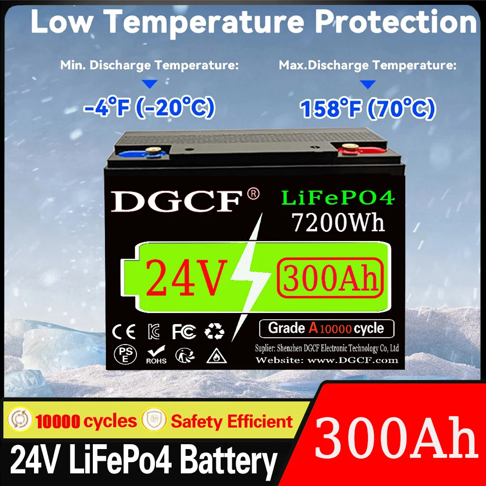 

24V 200Ah LiFePO4 Lithium Battery, Built-in 300A BMS, Rechargeable Battery, for RV/Camper, Solar, Marine, Overland/Van