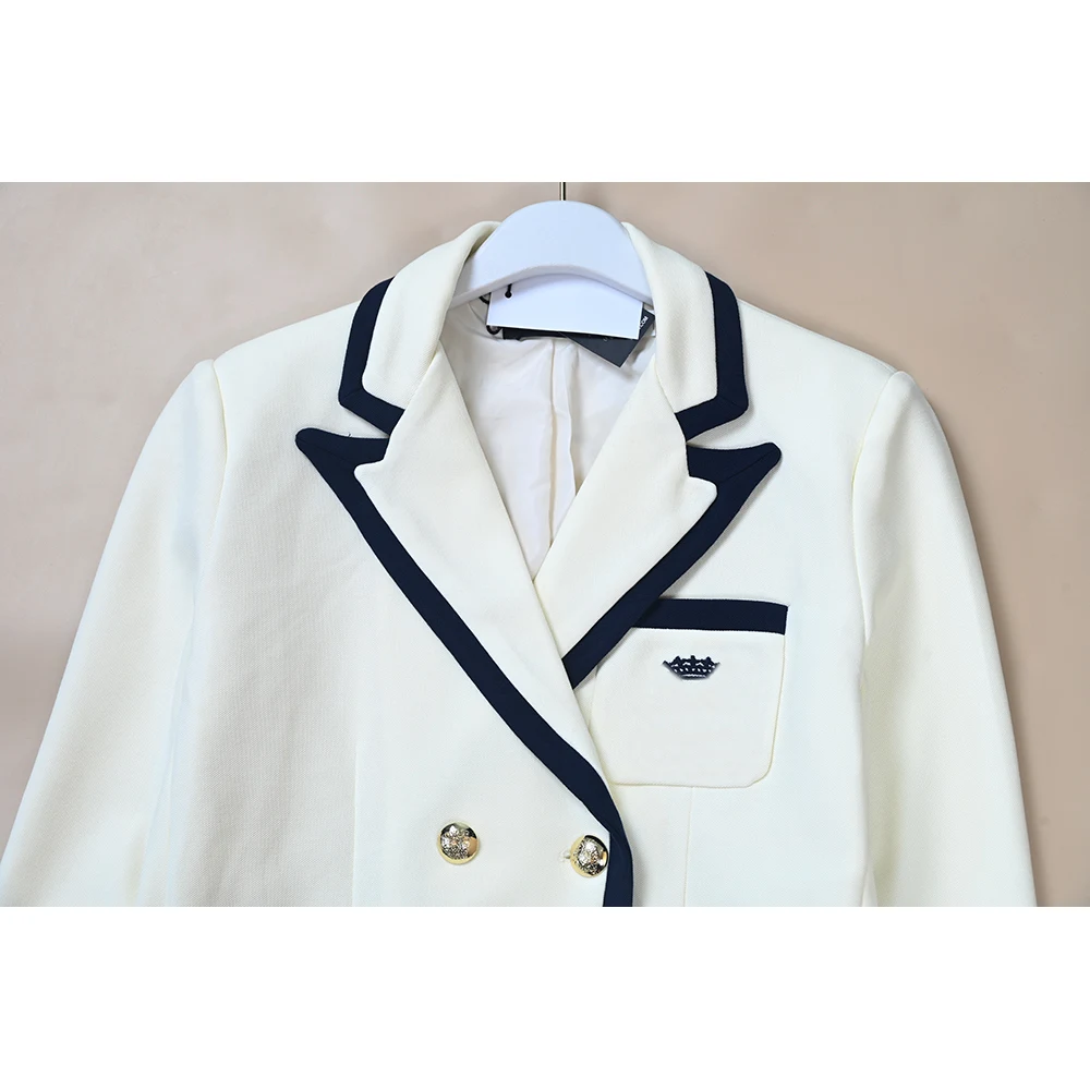 New Women's Elastic Double Row Two Button Contrast Color  Versatile Style Casual Fit Standard Cut Long Sleeve Jacket
