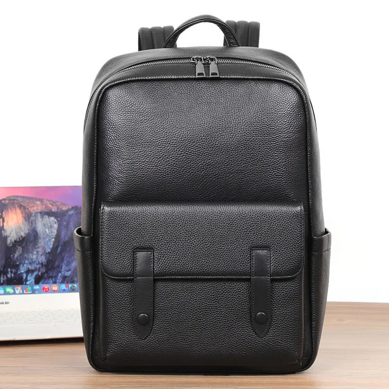 High Quality Genuine Leather Men\'s Backpack Large Capacity Laptop Bag School Backpack Male Shoulder Bag Leather Travel Backpacks