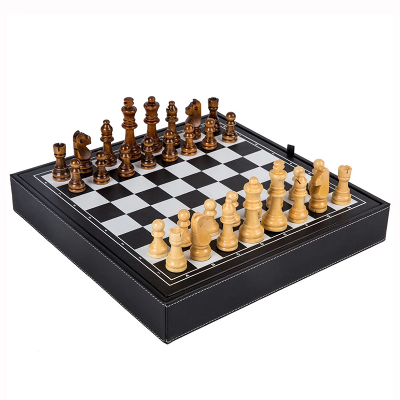 Luxury Leather Chess Set Wooden Chess Pieces Portable Family Board Games for Children Nordic Table Decorative Chesses Kids Gifts