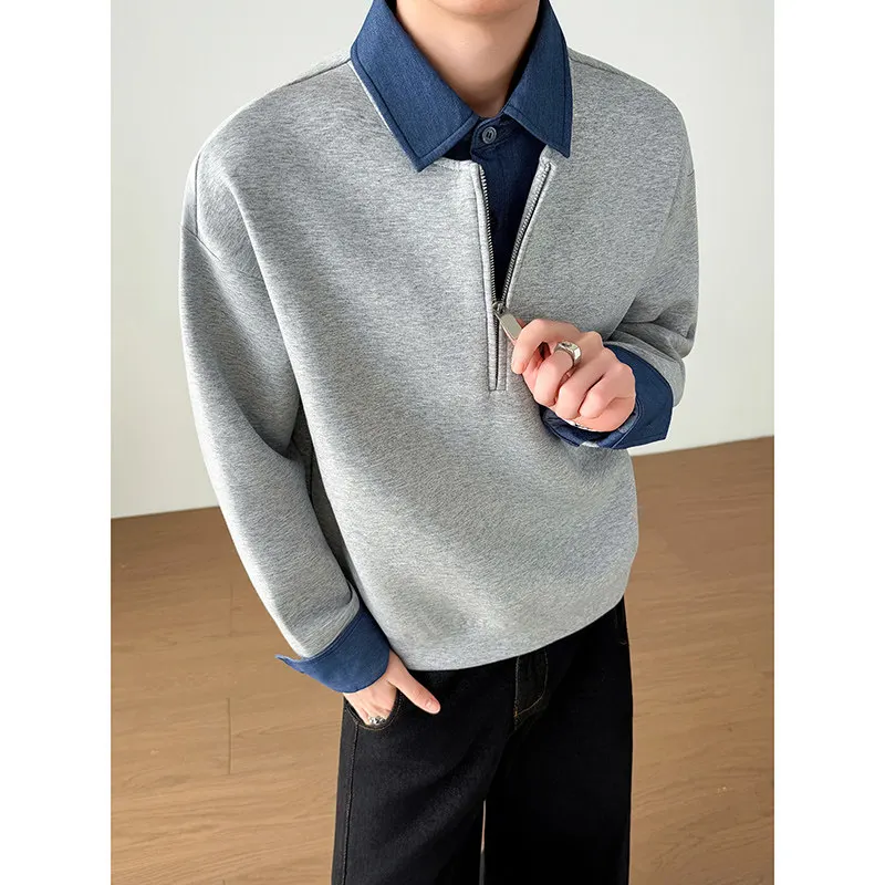 

Весенняя повседневная мужская толстовка: модный молодежный стиль, универсальный топ, плотный двухслойный дизайн, дышащий смесовый материал из полиэстера и хлопка