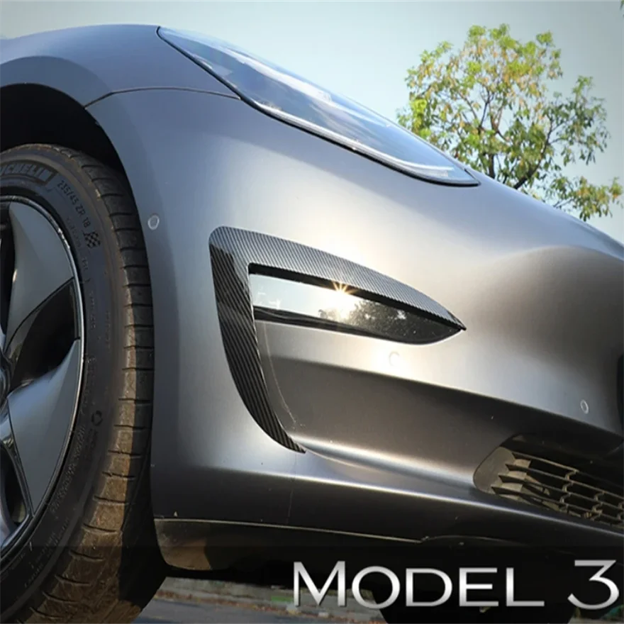 

For Tesla Model 3 2017-2023 Auto Accessories Carbon Fiber ABS Rear Fog Lamp Decoration Car Front Fog Lights Blade Trim