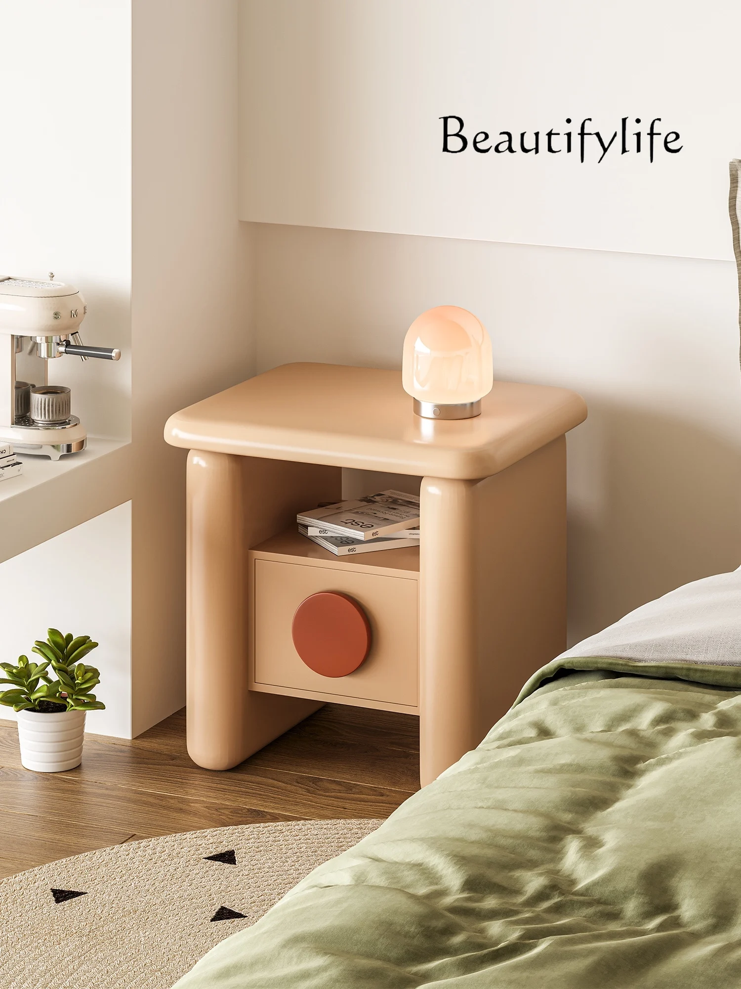 Minimalist Double Sunset Bedside Table French Entry Lux Bedroom Storage Floor Cream Side Cabinet