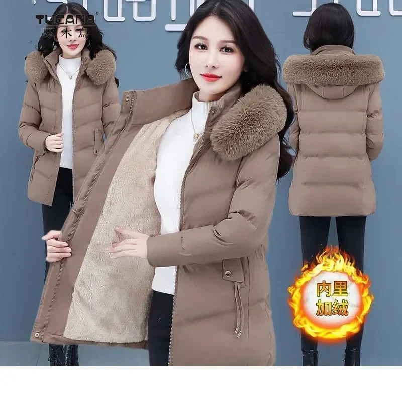 

The Hat Is Detachable Down Cotton-Padded Jacket Girl Medium Long Coat Cold-Resistant And Warm Winter Clothes 2023 New Jacket