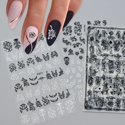 6pcs/Set Black White Lace Flowers Nail Sticker Geometric Line Painting Floral Leaves Charms Decals Retro Sliders Manicure Foils