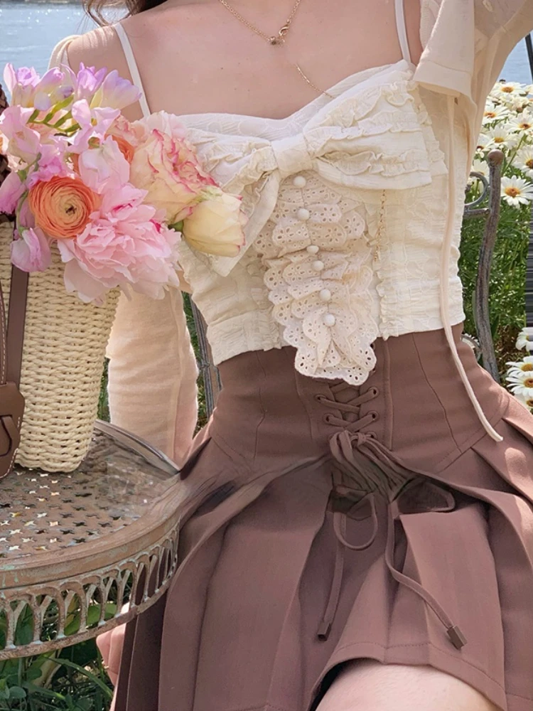 Vintage Corset Tops + กระโปรง2ชิ้นชุดผู้หญิงเสื้อ Y2k Crop Top Evening Party แฟชั่นชุด2022ฤดูร้อน