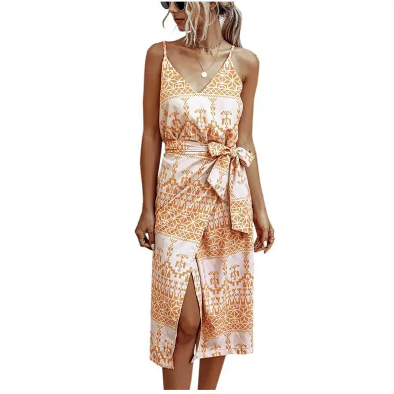 Sexy halflange print Dr V-Ne hoge split asymmetrische band Dr grensoverschrijdend faionable grote maten dames Dr