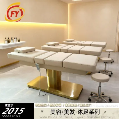 Cross-border adjustable embroidery beauty bed with lamp electric beauty bed lifting eyelash bed