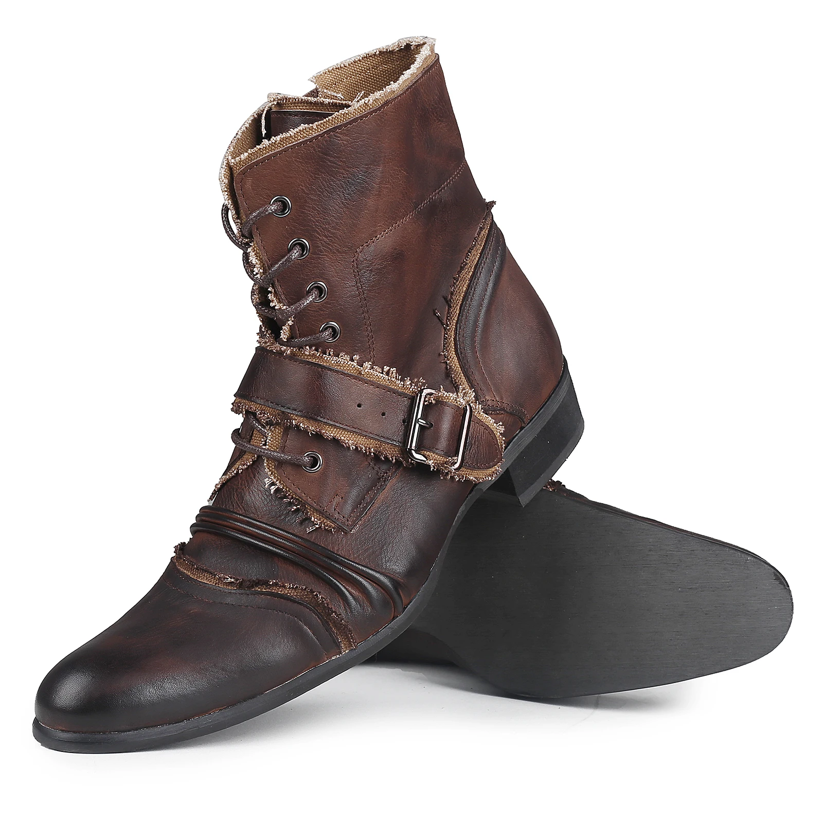 Luxury Brand Men Short Motorcycle Boots Handmade Genuine Leather Zip Design Male Vintage High Top Shoes Trend Cowboy Boots