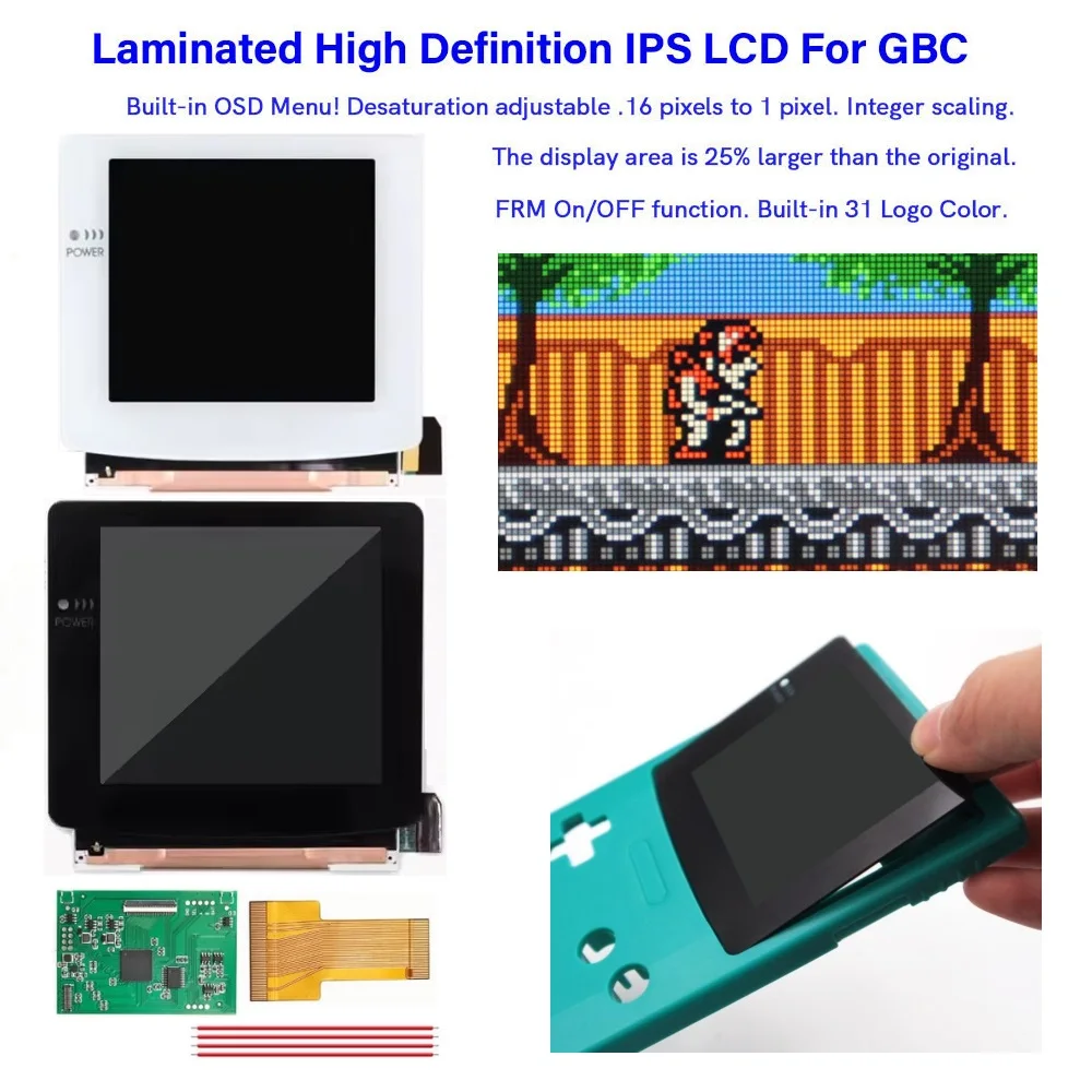 

Hispeedido Single Glass Version 3.1'' Pre-Laminated OSD Menu Retro Pixel FRM Q5 IPS Backlight LCD Kit For GBC