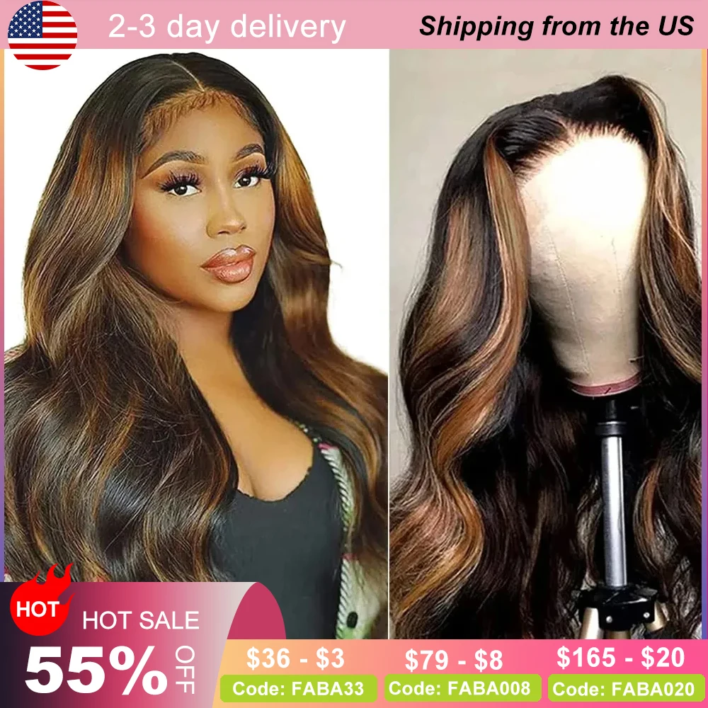 Highlight Body Wave Lace Front Wig Human Hair 1B/30 Highlight Body Wave HD Lace Front Wig Brazilian Human Hair 180% Density