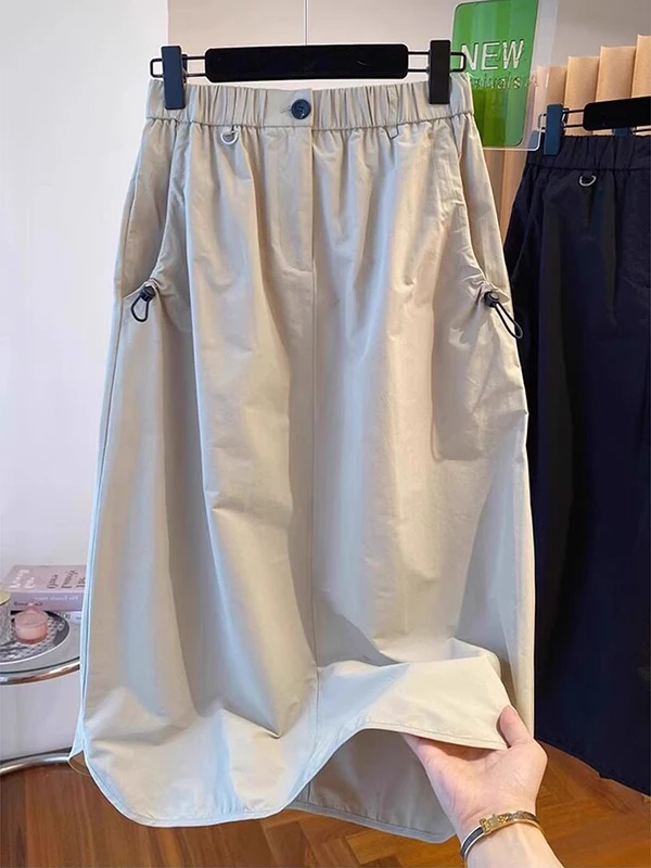 Ladies A-Line Midi Skirt High Waist Slim Fit Spring Summer Thin Loose Workwear Style Korean Fashion Casual Comfortable Skirt