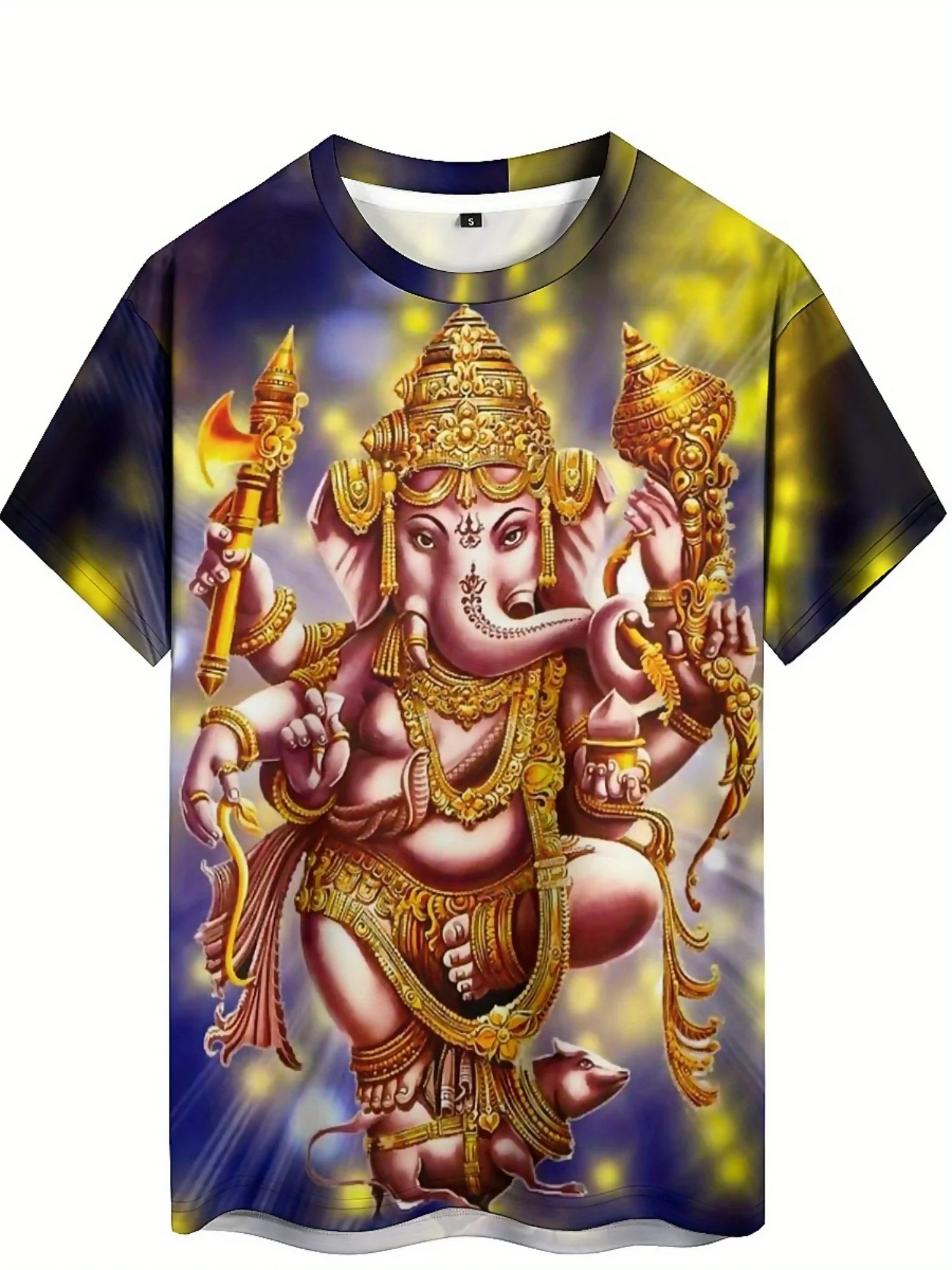 Camiseta masculina e feminina de manga curta com estampa 3D – tecido de poliéster macio, padrão geométrico vibrante, conforto para todas as estações