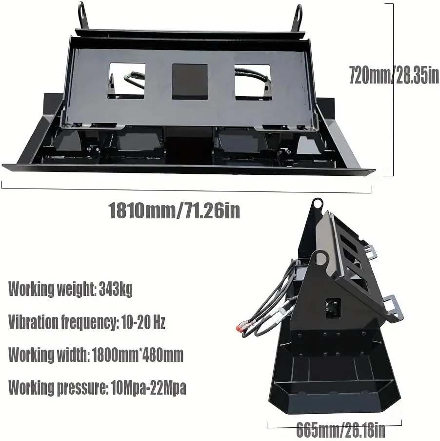 ضاغط لوحة توجيه انزلاقية هيدروليكية 71 بوصة/1810 مم - مرفق جرافة انزلاقية، متوافق مع البوبكات ومعظم الرافعات التوجيهية الانزلاقية