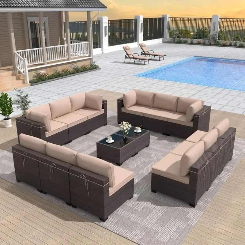 6-teiliges segmentiertes Gartenmöbel-Set, Allwetter-Sofa- und Stuhlset aus PE-Rattan für die Terrasse