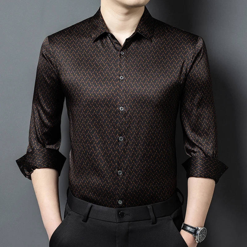 Silky Satin Silk Blends Shirts For Men Long Sleeve Smart Casual Summer Quality Coolness Breathable Lightweight Camisas De Hombre