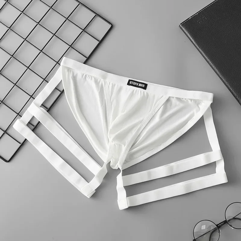Strap Mens Convex Pouch Briefs Thin Sexy Lingerie Erotic Hombre Garters Panties Summer Sweat Absorption Male Underwear Low Waist