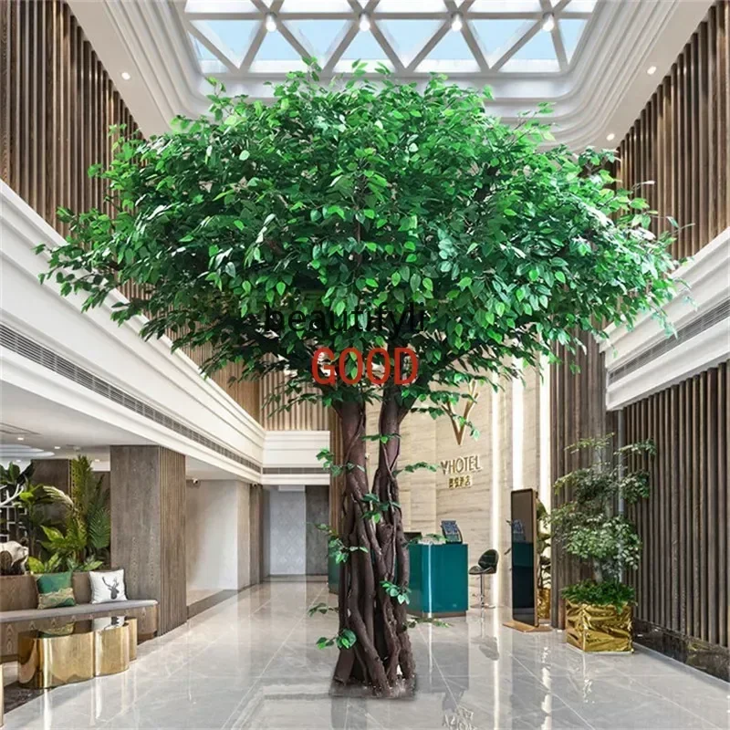 محاكاة شجرة وهمية شجرة بانيان نبات كبير غرفة المعيشة Pachira Macrocarpa صندوق من الخشب الصلب