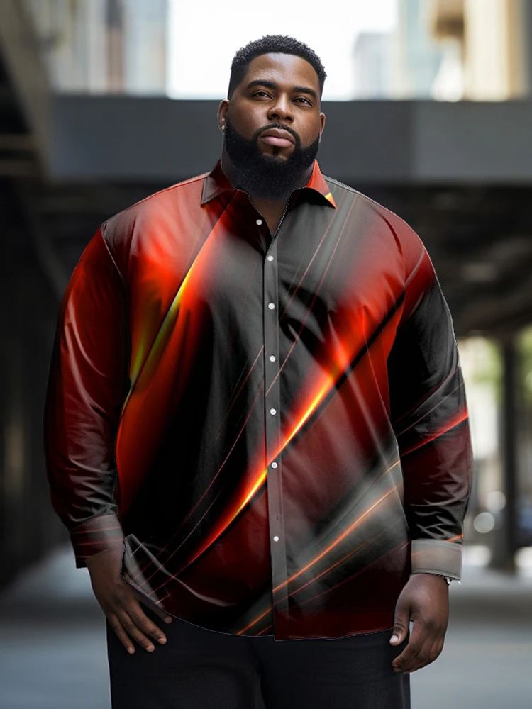 ZOOY (L-9XL) Plus Size Men\'s Aurora Polka Dot Ethnic Graffiti Style Classic Totem Stripe Casual Pattern Long-Seeved Shirt