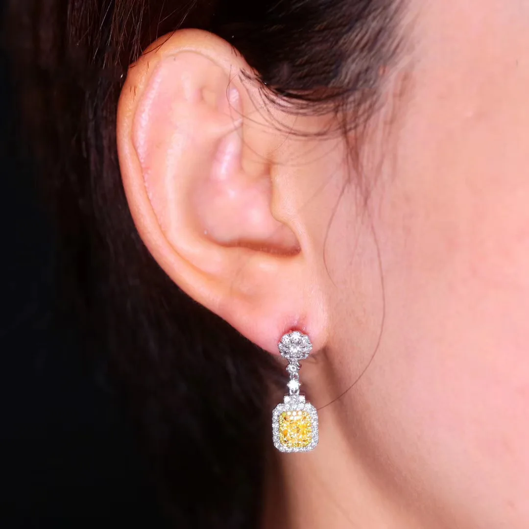 

Yellow Diamond Princess Square Diamond Earrings 925 Retro Silver Style Buchian Craftsmanship Jewelry