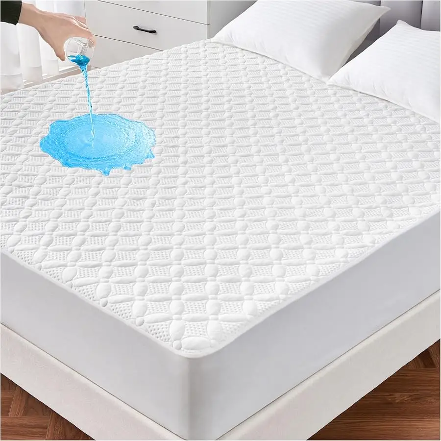 

Waterproof King Mattress Protector, Soft Breathable and Noiseless King Size Mattress Pad Co er with 6-18 in Deep Pockets