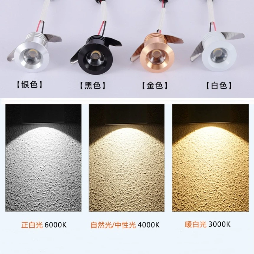 Silvery/Black/White/Golden Mini LED Downlights 1W 3W 20mm  Jewelry Display Ceiling Recessed Cabinet Spot Lamp DC12 24V