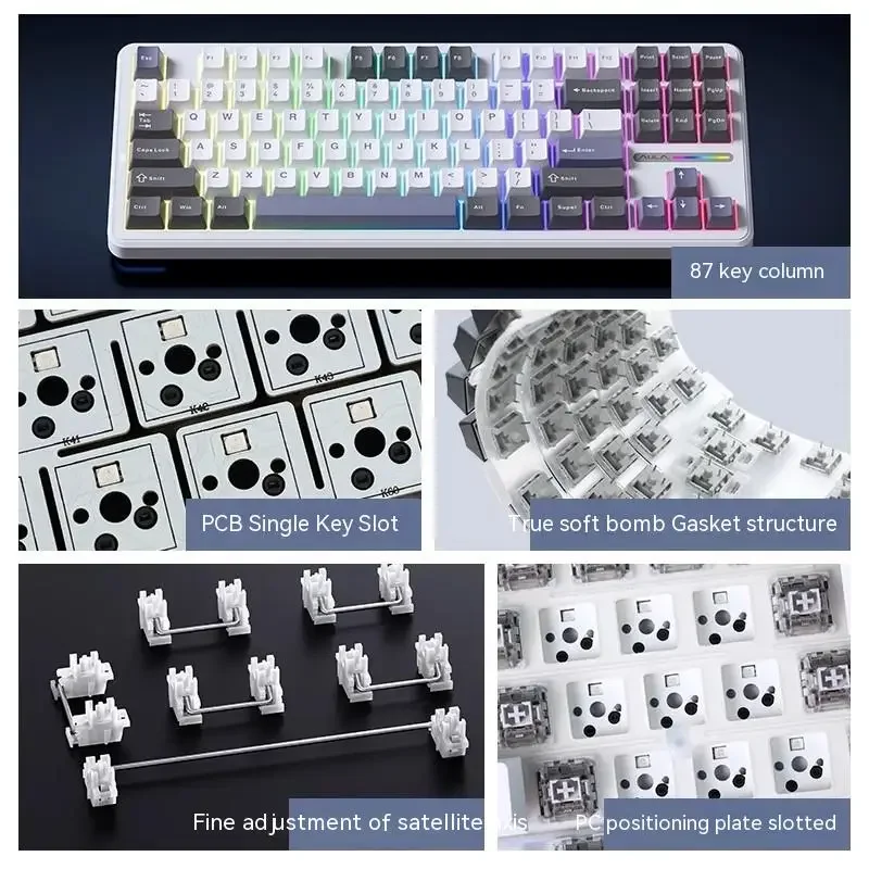 Aula F87 Mechanical Keyboard 3 Mode Wired/2.4g/Bluetooth Wireless Keyboard 87 Key Hotswap Rgb Pbt Tarantula F87 Gaming Keyboard