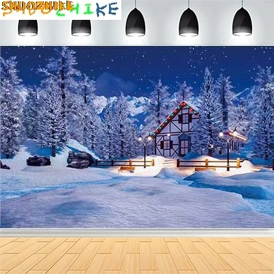 

Christmas Day New Year Party Photography Backdrops Prop Window Living Room Interior Xmas Tree Snow Theme Photo Background FN-14
