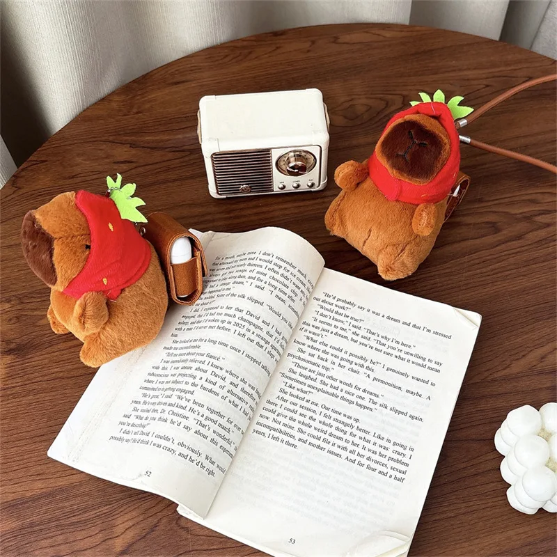 

Capybara Backpack Plush Case for AirPods 4 Airpod 1 2 3 Pro Pro2 Bluetooth Earbuds Charging Box Protective Earphone Case Cover