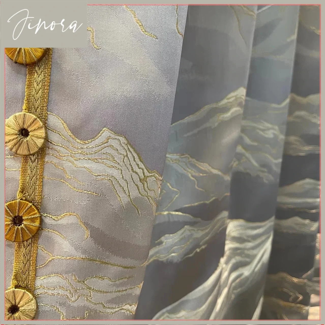 Map Jacquard High Precision Luxury Blackout Curtainfor Living Room Dining Room Bedroom Chinese Style Golden Thread Landscape