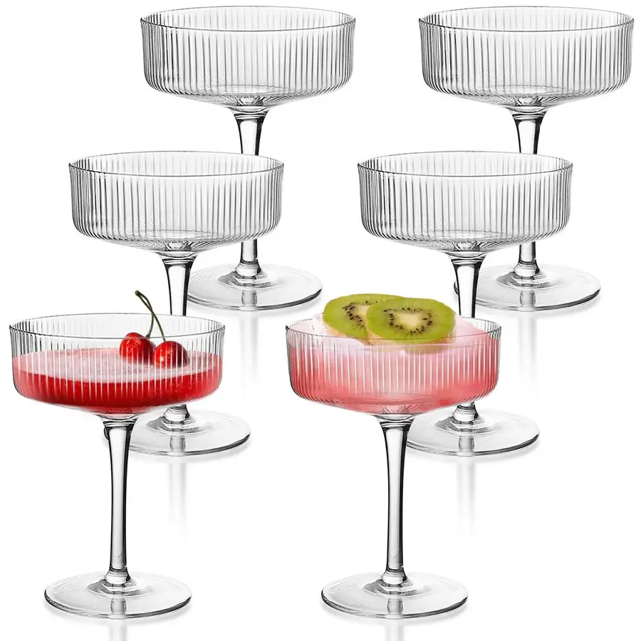 

6 Pcs Coupe Glasses 10 oz, Martini Glasses, Margarita Glass, Ribbed Glassware, Classic Vintage Cocktail Galssware, Pefect Gift f