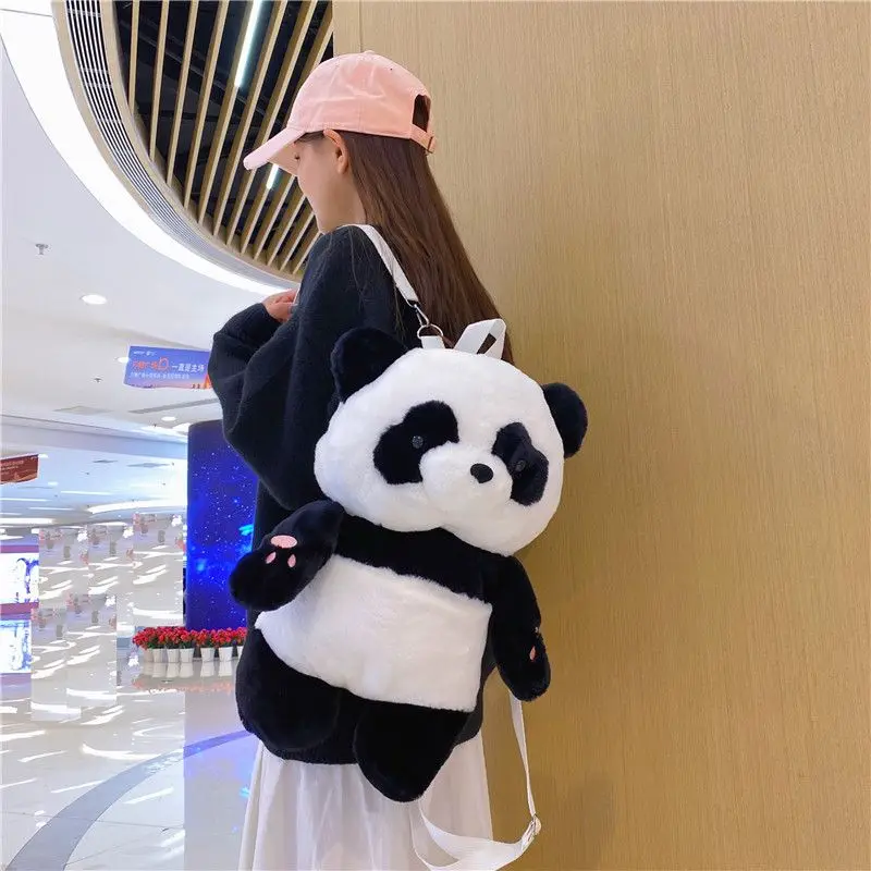 

Новинка 2024, милый рюкзак с пандой для девочек, мультяшная плюшевая сумка, Корейская универсальная повседневная детская сумка в стиле Ins, сумки для кукол в подарок на день рождения