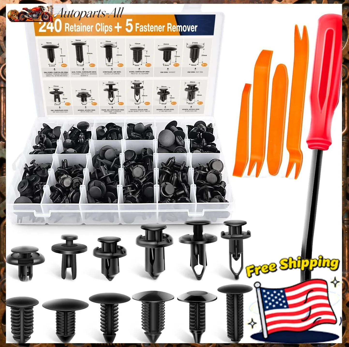 

240-piece car bumper fixing kit clip set nut removal promotion rivet screw