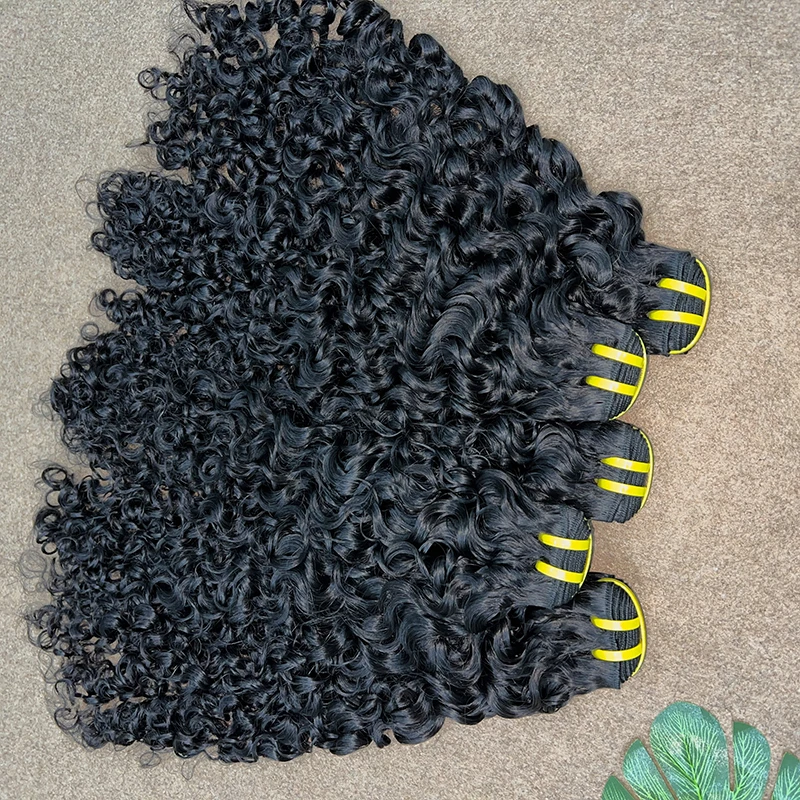 버마산 곱슬머리 인모 번들, 붙임머리, 베트남산 100% 미가공 곱슬 웨이브 생처녀 머리, 내추럴 블랙