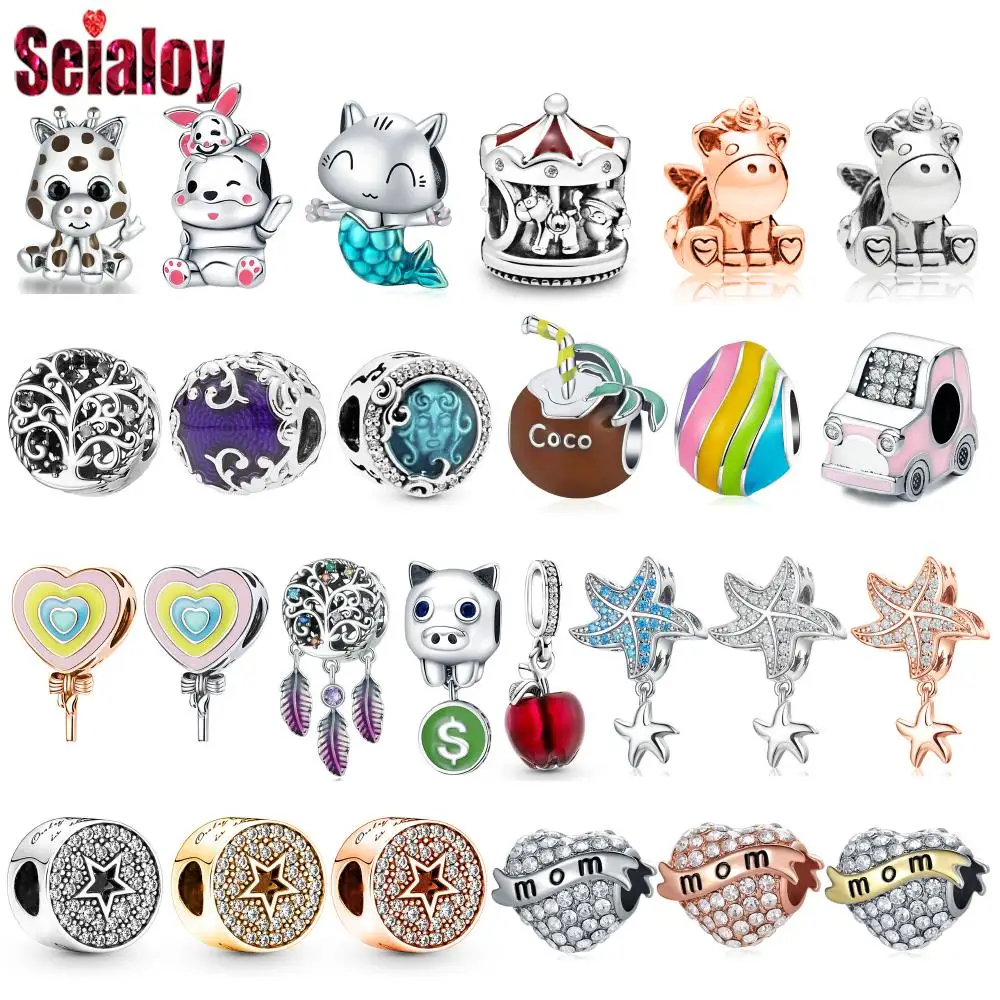 Seialoy 2pcs/Lot Star Starfish Charm Unicorn Fawn Beaded Dream Catcher Pendant Fit DIY Jewelry Handmade Accessory