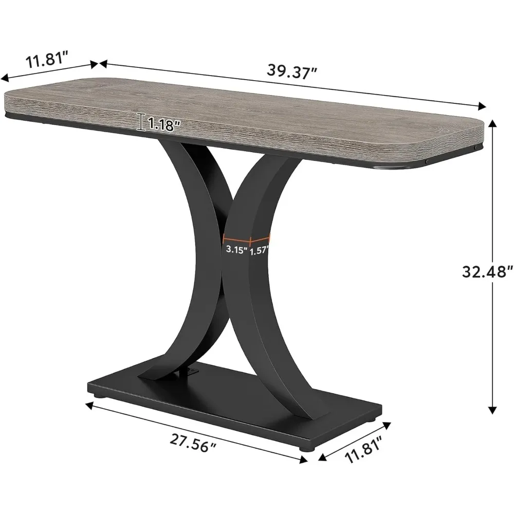 

Industrial Console Table, 40 inch Narrow Entryway Foyer Table with Geometric Base, Accent Table