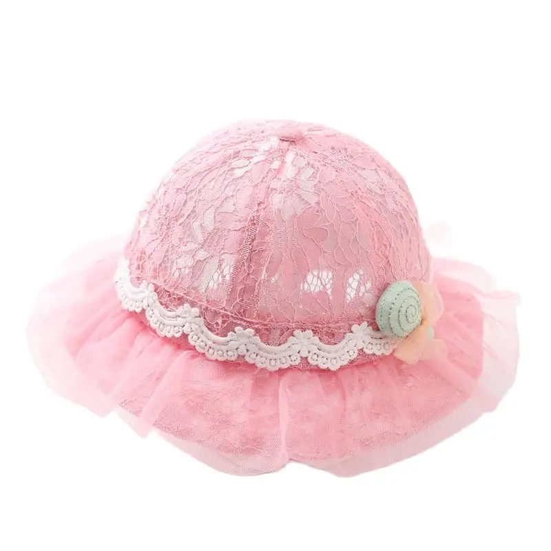 

Summer Cute Princess Lace Hat for Girls Pink Fisherman Sunshade Hats Baby Breathable Bucket Caps Kids Lilac Sunbonnet 1-3Y