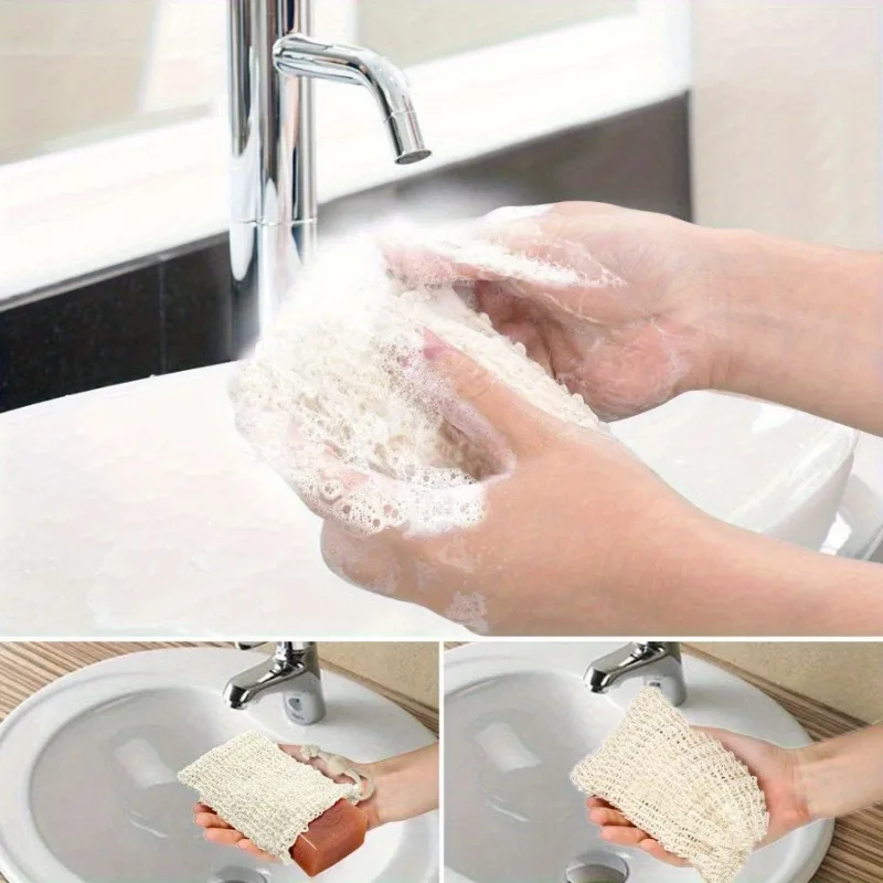 10PCS Sisal Soap Saver Pouches - Convenient Drawstring and Wooden Bead Design for Optimal Foaming and Drying Essential Bathroom