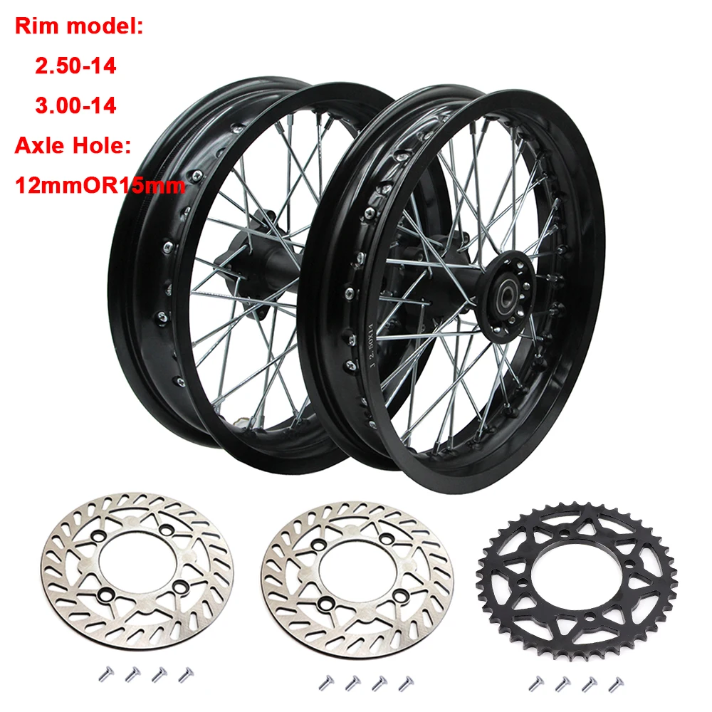 

14-inch front and rear wheels 2.50-14 inches 3.00-14 inches alloy wheels for KAYO BSE Apollo Xmotos Racing Supermoto dirt bikes