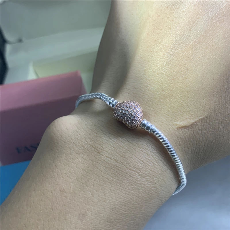 Sparkling Zircon Heart Clasp Bracelets For Women White Zircon Fit Original Charm Beads Pendant Jewelry DIY Accessories GIft
