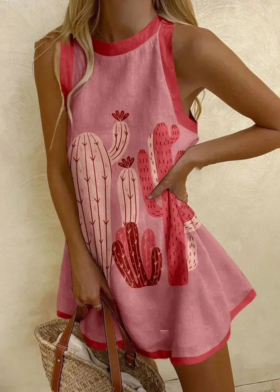 

Summer Mini Dress Casual Retro Printed Temperament Dresses Women Comfortable Shirtdress Vacation Beachwear Sleeveless Dresses