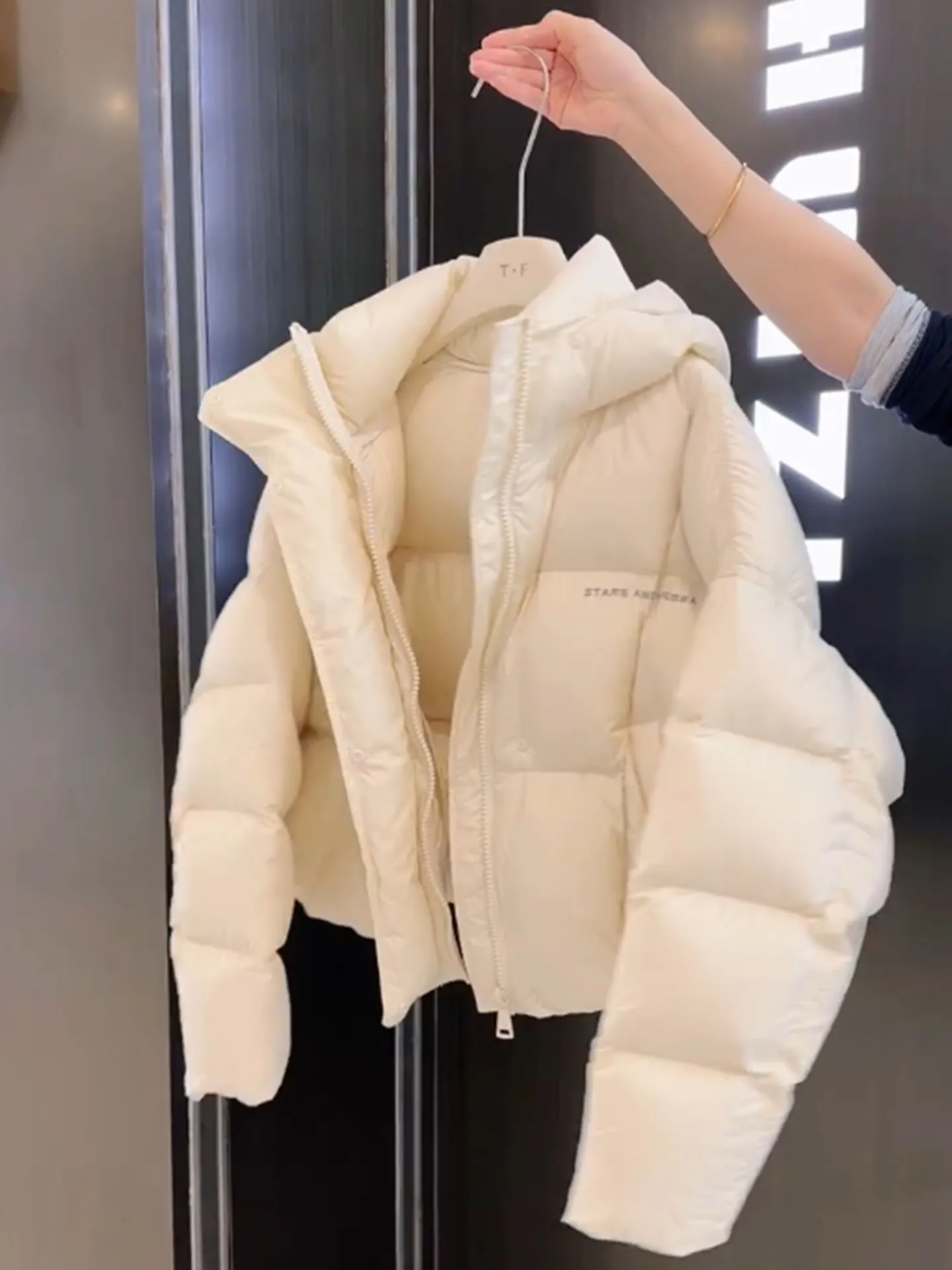 Sli ort branco para baixo Jaet feminino inverno Faion Bread Sle Thi Casacos versão coreana ajuste regular fibra de poliéster