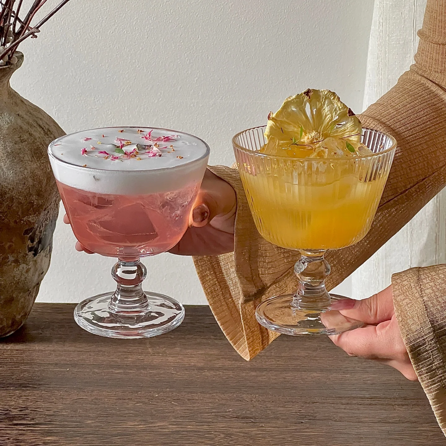 

Unique Design High-End Sensation Bead Cup Cocktail Glass American Coffee Ice Glass Champagne Cup Vintage Style round Shape Gl...