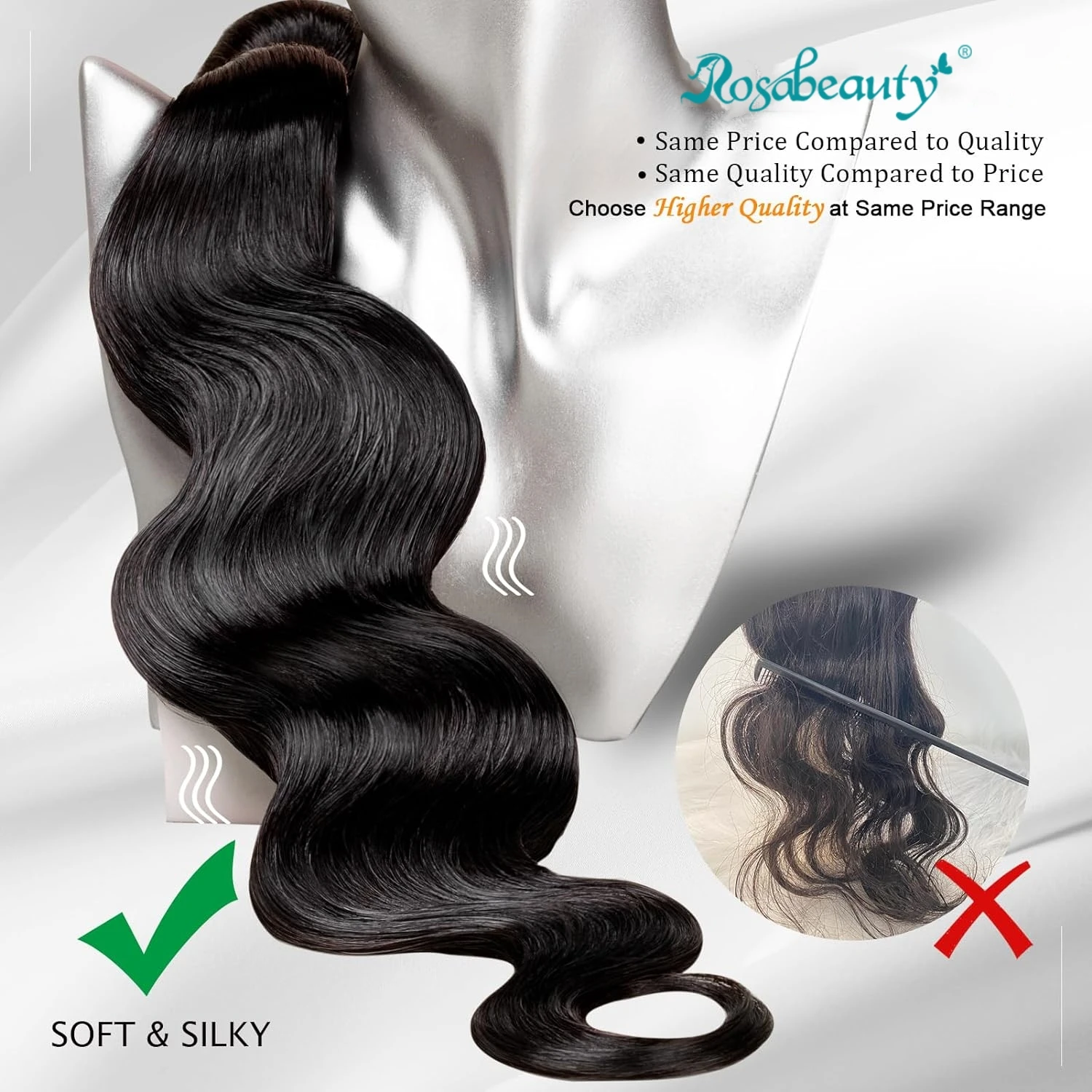 Rosabeauty-Brazilian Body Wave Bundles, 100% Cabelo Humano Cru, Onda De Água, Trama Dupla, Cabelo Remy, 30 em, 32 em, 40 em