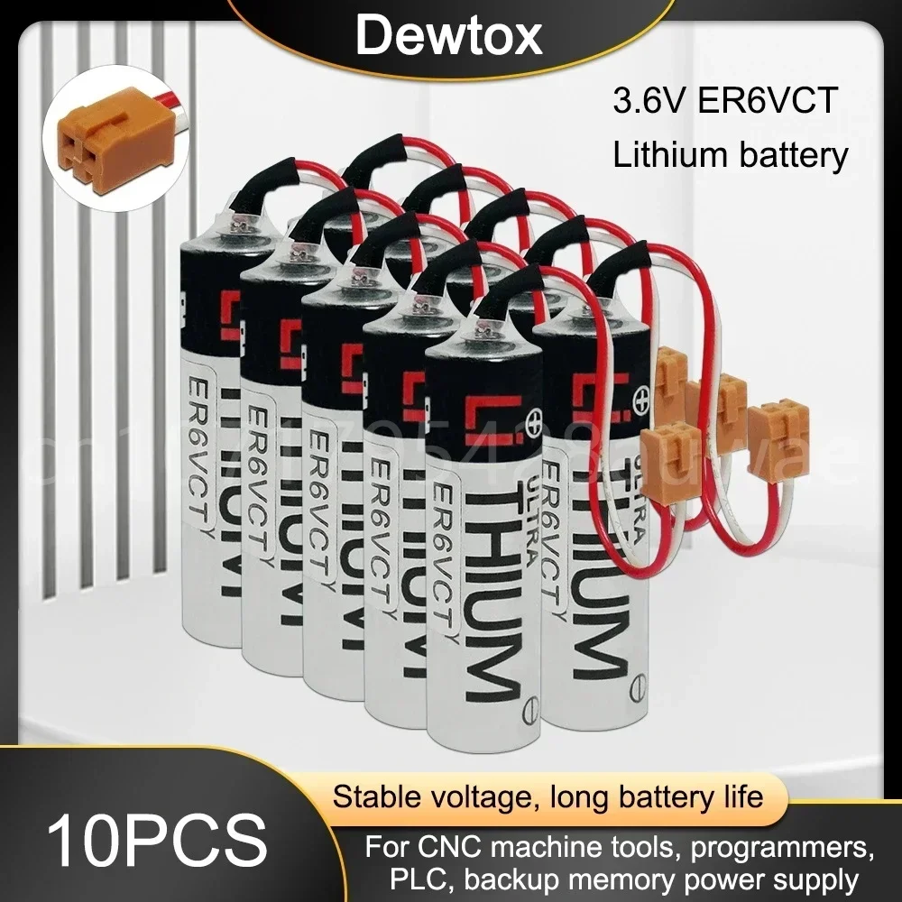 

10PCS 3.6V AA 2000mAh ER6VCT ER6V ER14500 PLC CNC Li-Ion Battery With Brown Plugs Connectors